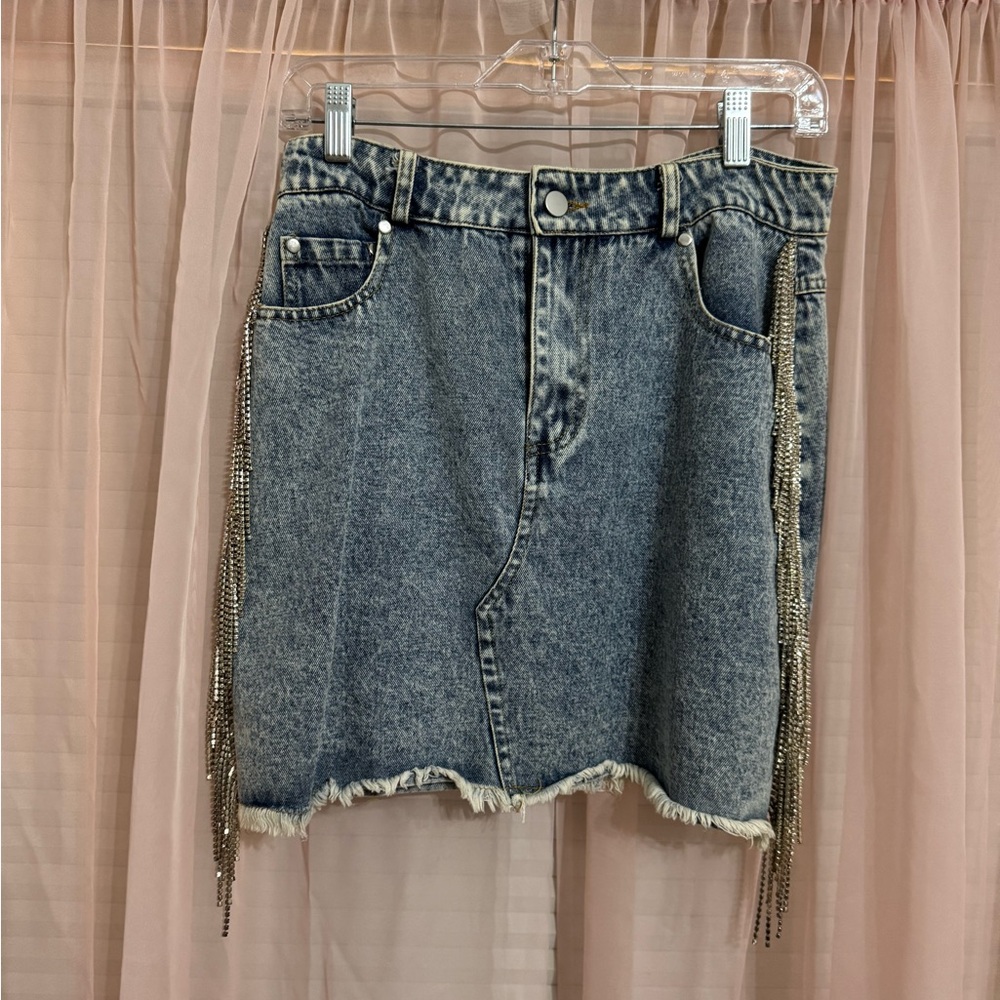 Denim Fringe Skirt